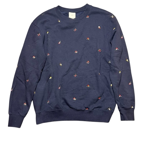H&M Ski Embroidered Crewneck Sweater Navy Blue Size Medium - Picture 1 of 4